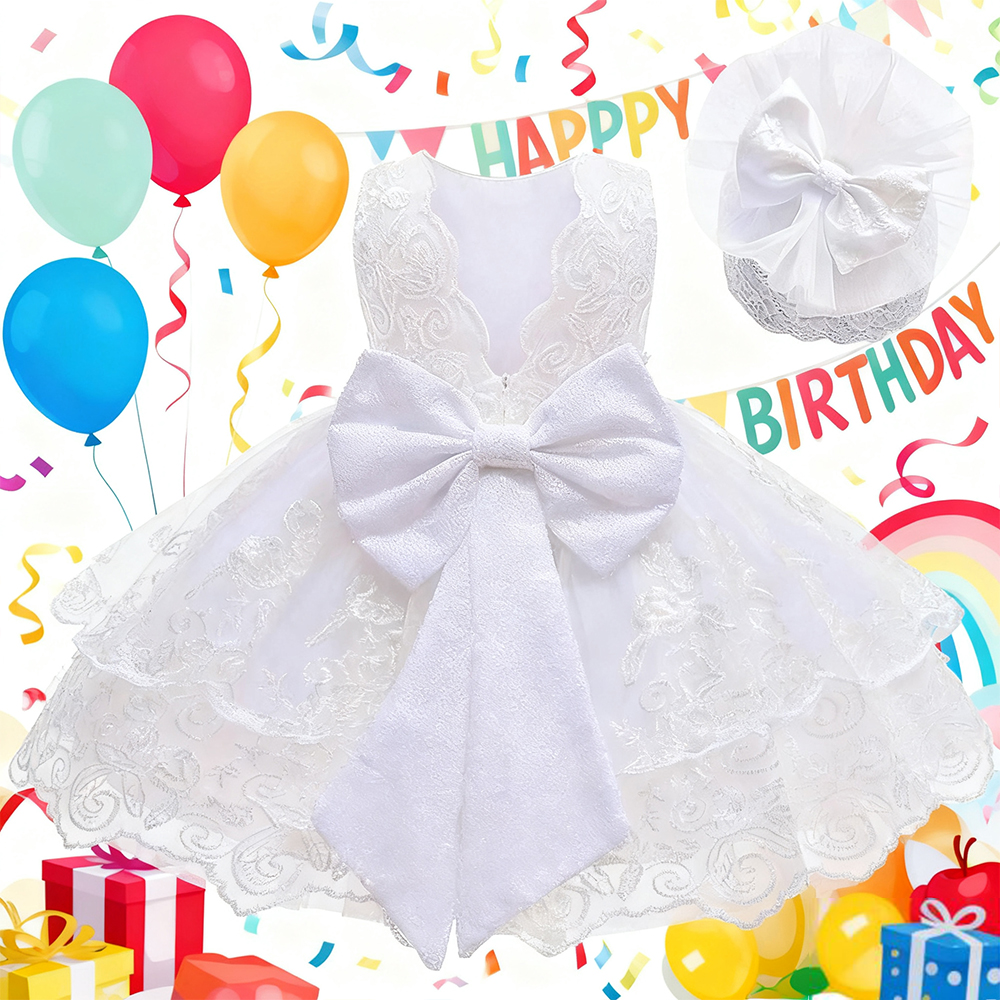 Baby Clothing For Girls - Newborn White Baptismal Costumes Backless Bowknot
