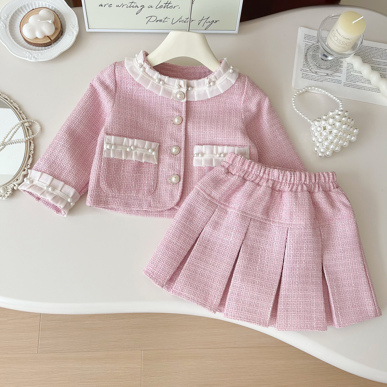 Baby Clothing Designer - Tweed Pink Girl Boutique Outfit Luxury