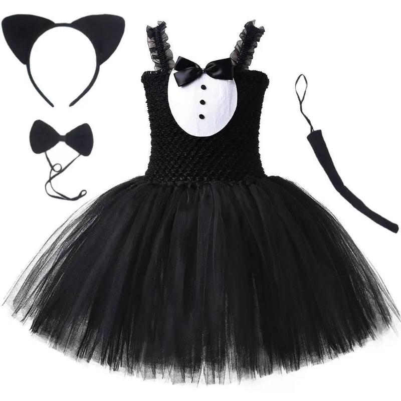 Baby Clothing For Girls - White Black Cat Tutu Dress for