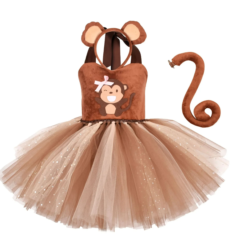Baby Clothing For Girls - Brown Monkey Tutu Dress for Baby