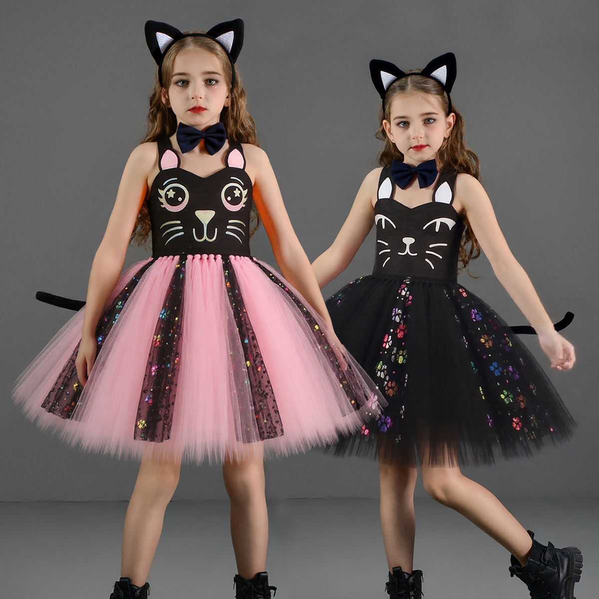 Baby Clothing For Girls - Pink Black Cat Tutu Dress for