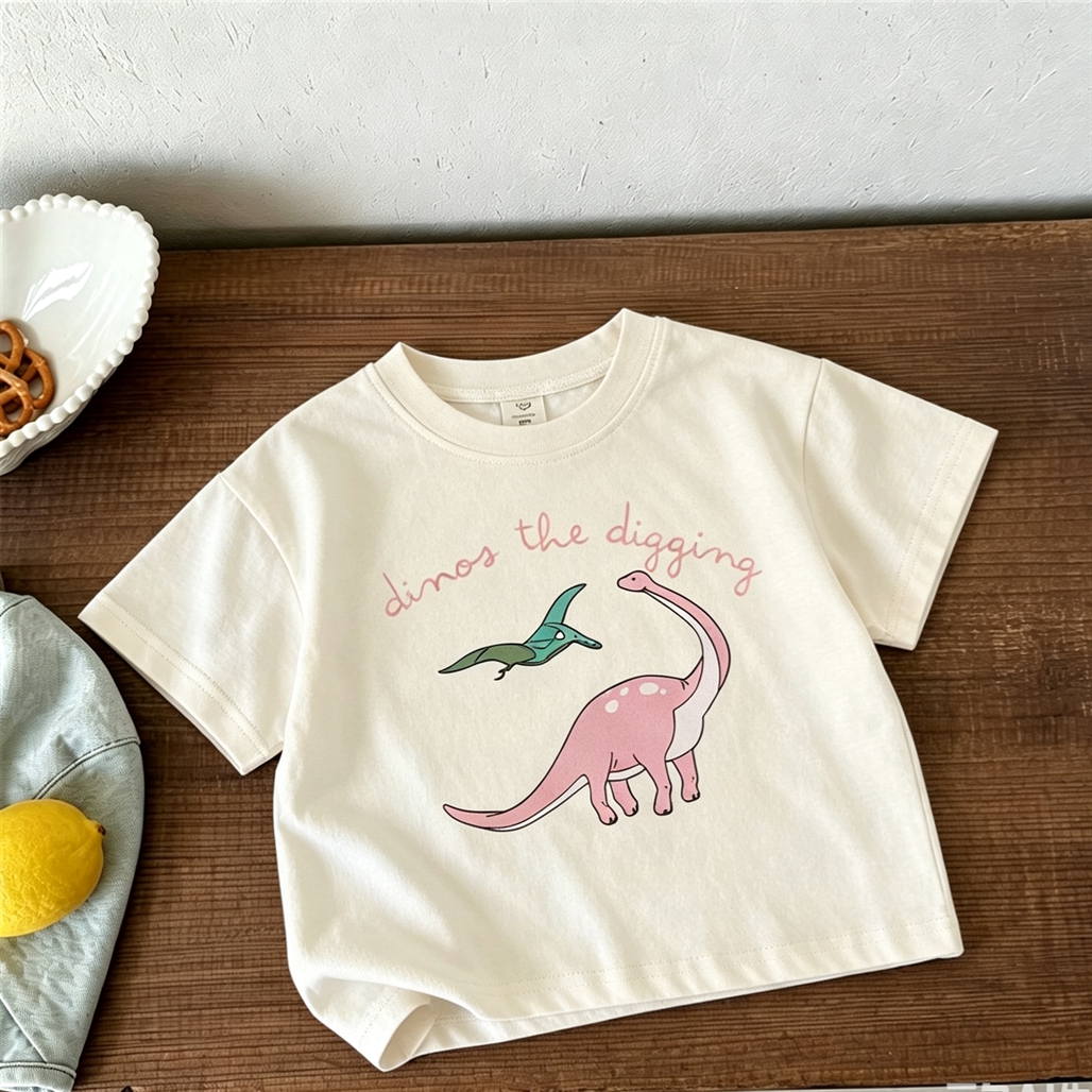 Cartoon Dinosaur Print TShirt  - огляд і ціна Baby Clothing Designer
